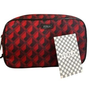 Furla Red & Black Geometric Toiletry Bag NWT Gift Ready Unisex travel pouch